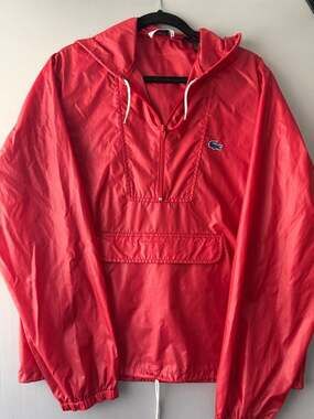 Lacoste Red Hooded Half-Zip Pullover Windbreaker
